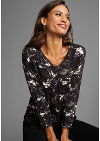 Laura Scott Damen 3/4-Arm-Shirt, schwarz, feminin, Gr. 36, mehrfarbig, bedruckt, gemustert, Single Jersey, Obermaterial: 95% Viskose, 5% Elasthan,