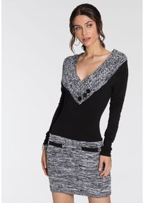 Melrose Damen Strickkleid, schwarz-weiß, feminin, Gr. 42, mehrfarbig, colorblocking, meliert, Feinstrick, Grobstrick, Obermaterial: 50% Polyacryl,