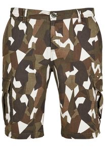 Urban Classics Herren Stoffhose "Urban Classics Herren Geometric Camo Stretch Twill Cargo Shorts", grün, Gr. 38, 98% Baumwolle, 2% Elasthan, Hosen