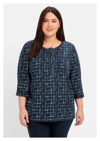 sheego Damen Tunika "Große Größen", blau, casual, Gr. 44, gemustert, Obermaterial: 100% Viskose, Tuniken, mit 3/4-Arm und grafischem Alloverprint