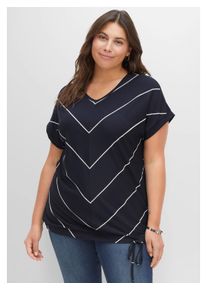 sheego Damen T-Shirt "Große Größen", blau, modisch, Gr. 44, gestreift, Obermaterial: 95% Viskose (LENZING ECOVERO), 5% Elasthan, Shirts, mit