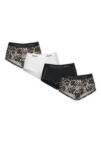 Pieces Damen Hipster "PCLOGO LADY 4 PACK AOP/SOLID NOOS BC", Gr. S, grau, Jersey, Obermaterial: 95% Baumwolle, 5% Elasthan, unifarben, Unterhosen