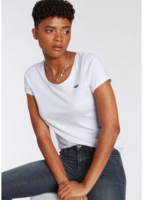 Arizona Damen T-Shirt, weiß, Basic, Gr. 36, bestickt, unifarben, Jersey, Obermaterial: 50% Baumwolle, 50% Modal, Shirts, Kurzarm, figurbetont,