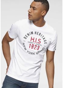 H.I.S. H.I.S Herren Rundhalsshirt, weiß, casual, Gr. L, bedruckt, Single Jersey, Obermaterial: 100% Baumwolle, Shirts, Kurzarm, schmale Passform, mit Print,