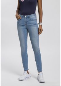 Kangaroos Damen Slim-fit-Jeans "CROPPED HIGH WAIST SLIM FIT", blau, Basic, Gr. 34, Abriebeffekte, Denim/Jeans, Obermaterial: 80% Baumwolle, 18%