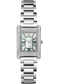 Emporio Armani Damen Quarzuhr, silber, Armbanduhren, Armbanduhr, Damenuhr, Lederarmband, analog