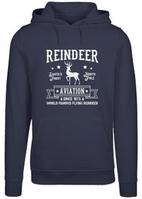 F4NT4STIC Damen Kapuzenpullover "Reindeer Aviation Retro Christmas Sign", blau, casual, Gr. XL, Obermaterial: 65% Baumwolle, 35% Polyester, Pullover,