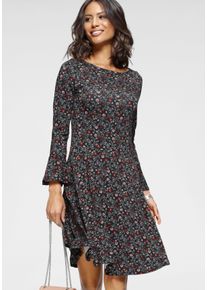 Laura Scott Damen Jerseykleid, schwarz, feminin, Gr. 48, geblümt, Jersey, Obermaterial: 95% Viskose, 5% Elasthan, Kleider, festliche Anlässe, langes