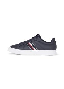 Tommy Hilfiger Damen Plateausneaker "ICON COURT SNEAKERS STRIPES", Gr. 36, blau, Leder, Lederimitat, Textil, sportlich, Schuhe, Schnürschuh,