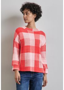 Street One Damen Rollkragenshirt, rot, casual, Gr. 38, kariert, Stoff, 65% Nylon, 20% Polyester, 15% Viskose, Shirts, mit 3/4 Ärmeln