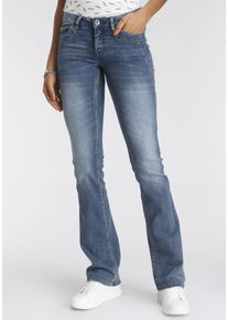 Arizona Damen Bootcut-Jeans "mit Keileinsätzen", blau, Basic, Gr. 40, Denim/Jeans, Obermaterial: 76% Baumwolle, 16% Polyester, 7% Viskose, 1%
