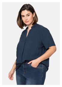 sheego Damen Tunika "Große Größen", blau, feminin, Gr. 42, unifarben, Obermaterial: 100% Viskose, Tuniken, mit V-Ausschnitt und Stehkragen