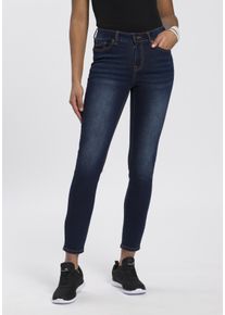 Kangaroos Damen Slim-fit-Jeans "CROPPED HIGH WAIST SLIM FIT", blau, Basic, Gr. 42, Abriebeffekte, Denim/Jeans, Obermaterial: 80% Baumwolle, 18%