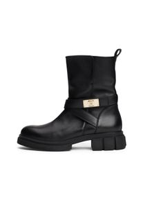 Tommy Hilfiger Damen Bikerboots "BIKER LEATHER", Gr. 39, schwarz, Leder, unifarben, modisch, Schuhe, Blockabsatz, Stiefelette, Boots mit goldfarbenem