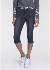 Kangaroos Damen Caprijeans "CAPRI-JEANS mit Gürtel", blau, Basic, Gr. 44, Abriebeffekte, Denim/Jeans, Obermaterial: 70% Baumwolle, 26% Polyester, 3%