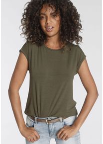 Tamaris Damen T-Shirt, grün, Basic, Gr. 44, Single Jersey, Obermaterial: 95% Viskose, 5% Elasthan, Shirts, Kurzarm, Regular Fit, unifarben, mit