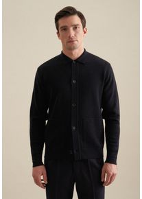 Seidensticker Herren Strickjacke "Seidensticker", blau, Gr. XXXL, unifarben, 100% Wolle, Strickjacken, Langarm Kragen Uni