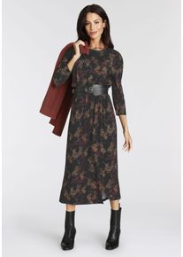 Laura Scott Damen Midikleid, schwarz, feminin, Gr. 34, gemustert, Single Jersey, Obermaterial: 95% Viskose, 5% Elasthan, Kleider, feminin gemustert,