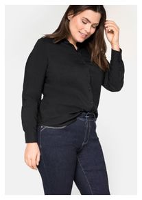 sheego Damen Hemdbluse "Große Größen", schwarz, klassisch, Gr. 46, unifarben, Obermaterial: 70% Baumwolle, 27% Polyamid, 3% Elasthan, Blusen, mit
