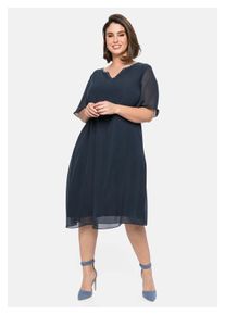 sheego Damen Chiffonkleid "Große Größen", blau, elegant, Gr. 56, unifarben, Obermaterial: 100% Polyester;Futter: 95% Viskose, 5% Elasthan, Kleider,