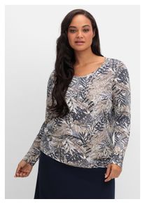 sheego Damen Langarmshirt "Große Größen", blau, feminin, Gr. 50, gemustert, Obermaterial: 95% Viskose, 5% Elasthan, Shirts, mit Blätterprint und
