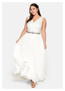 sheego Damen Abendkleid "Große Größen", weiß, elegant, Gr. 46, unifarben, Obermaterial: 100% Polyester;Futter unten: 55% Baumwolle, 45%