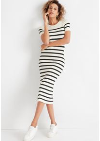 HECHTER PARIS Damen Strickkleid, schwarz, feminin, Gr. 42, gestreift, geringelt, Feinstrick, Obermaterial: 70% Viskose, 30% Polyamid, Kleider,