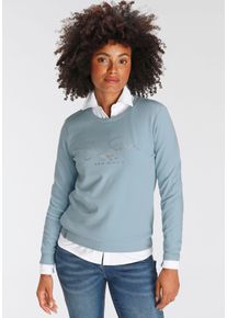 Kangaroos Damen Sweatshirt, blau, casual, Gr. 52, unifarben mit Farbeinsatz, bedruckt, kontrastfarbene Details, Interlock, Obermaterial: 100%