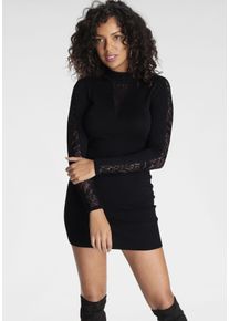 Melrose Damen Strickkleid, schwarz, feminin, Gr. 34, unifarben, Feinstrick, Spitze, Obermaterial: 70% Viskose, 30% Polyamid. Spitze: 90% Polyamid,