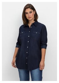sheego Damen Jeansbluse "Große Größen", blau, casual, Gr. 56, unifarben, Obermaterial: 100% Baumwolle, Blusen, mit Knopfleiste und Brusttaschen