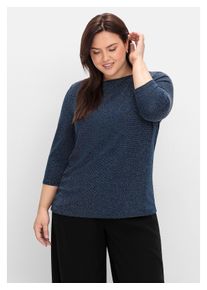 sheego Damen 3/4-Arm-Shirt "Große Größen", blau, klassisch, Gr. 44, unifarben, Obermaterial: 80% Polyamid, 15% metallisierte Fasern, 5% Elasthan,