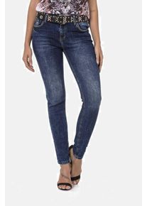 Cipo & Baxx CIPO & BAXX Damen 5-Pocket-Jeans "Jeans", blau, Basic, Gr. 27, unifarben, 97% Baumwolle;3% Elasthan, Jeans, mit dezenter Waschung und coolen Nieten,