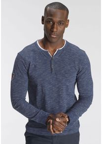 DELMAO Herren Henleyshirt, blau, casual, Gr. XXL, meliert, Obermaterial: 80% Baumwolle, 20% Polyester, Shirts, Langarm, melierte Optik, Henleykragen,