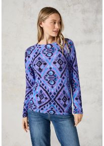 Cecil Damen Langarmshirt, lila, casual, Gr. L, bedruckt, Stoff, 67% Viskose, 28% Polyester, 5% Elasthan, Shirts, mit U-Boot-Ausschnitt