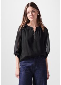 Damen Chiffonbluse, schwarz, casual, Gr. 36, STREET ONE STUDIO, unifarben, Stoff, 100% Polyester, Blusen, mit Rundhalsausschnitt