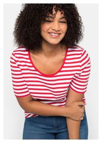 sheego Damen T-Shirt "Große Größen", rot, casual, Gr. 52, gestreift, Obermaterial: 100% Baumwolle, Shirts, mit garngefärbtem Ringel, aus Rippware