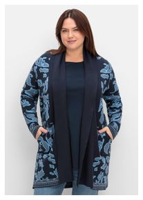 sheego Damen Longstrickjacke "Große Größen", blau, feminin, Gr. 44, gemustert, Obermaterial: 50% Viskose, 26% Polyamid, 24% Polyester, Strickjacken,