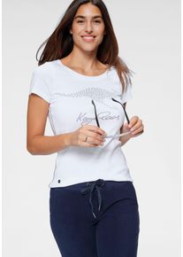 Kangaroos Damen T-Shirt, weiß, casual, Gr. 40, unifarben, bedruckt, Rippware, Obermaterial: 100% Baumwolle, Shirts, Kurzarm, sehr figurbetonte