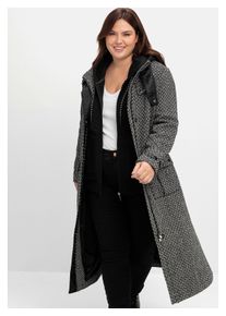 sheego Damen Trenchcoat "Große Größen", schwarz-weiß, klassisch, Gr. 48, gemustert, Obermaterial: 70% Polyester, 30% Wolle;Futter: 100% Polyester,