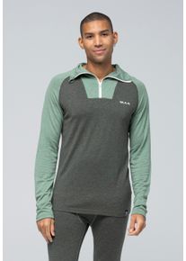 BULA Herren Fleeceshirt, grün, Gr. M, mehrfarbig, 50% Wolle, 50% Viskose, Shirts, mit verstellbarem Stehkragen