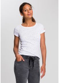 Kangaroos Damen T-Shirt, weiß, casual, Gr. 32, bedruckt, kontrastfarbene Details, Rippware, Obermaterial: 100% Baumwolle, Shirts, Kurzarm, elastische