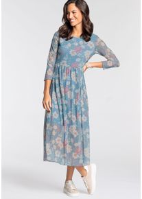 Laura Scott Damen Meshkleid, blau, feminin, Gr. 44, mehrfarbig, bedruckt, gemustert, geblümt, Mesh, Obermaterial: 95% Polyester, 5% Elasthan. Futter: