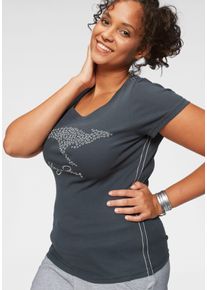 Kangaroos Damen T-Shirt, grau, casual, Gr. 32, bedruckt, unifarben, Rippware, Obermaterial: 100% Baumwolle, Shirts, Kurzarm, sehr figurbetonte