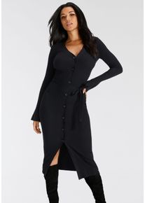 Bruno Banani Damen Strickkleid, schwarz, feminin, Gr. 34, clean, unifarben, Rippstrick, Obermaterial: 70% Viskose, 30% Polyamid, Kleider, wadenlang,