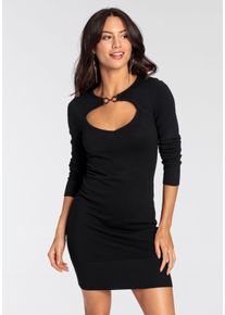 Melrose Damen Strickkleid, schwarz, feminin, Gr. 44, unifarben, clean, Feinstrick, Obermaterial: 70% Viskose, 30% Polyamid, Kleider, sommerliche