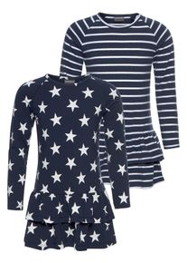 Kidsworld Mädchen Jerseykleid "2er Pack für kleine Mädchen", blau, modisch, Gr. 92, geringelt, bedruckt, Jersey, Obermaterial: 95% Baumwolle, 5%