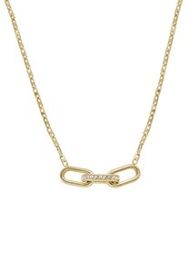 Fossil Damen Kette mit Anhänger "HERITAGE D-LINK, JF04523710", Edelstahl, L: 45cm, gold, Edelstahl, Halsketten, mit Glassteinen
