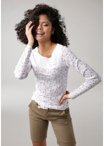 Kangaroos Damen Langarmshirt, weiß, casual, Gr. 48, unifarben mit Farbeinsatz, bedruckt, kontrastfarbene Details, Rippware, Obermaterial: 100%