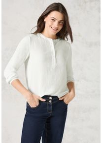 Cecil Damen Langarmbluse, weiß, casual, Gr. L, unifarben, Stoff, 58% Viskose, 42% Polyester, Blusen, mit Rundhalsausschnitt
