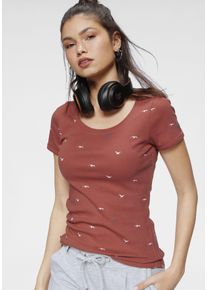 Kangaroos Damen T-Shirt, braun, casual, Gr. 36, bedruckt, Rippware, Obermaterial: 100% Baumwolle, Shirts, kurzärmelig, sehr figurbetont und